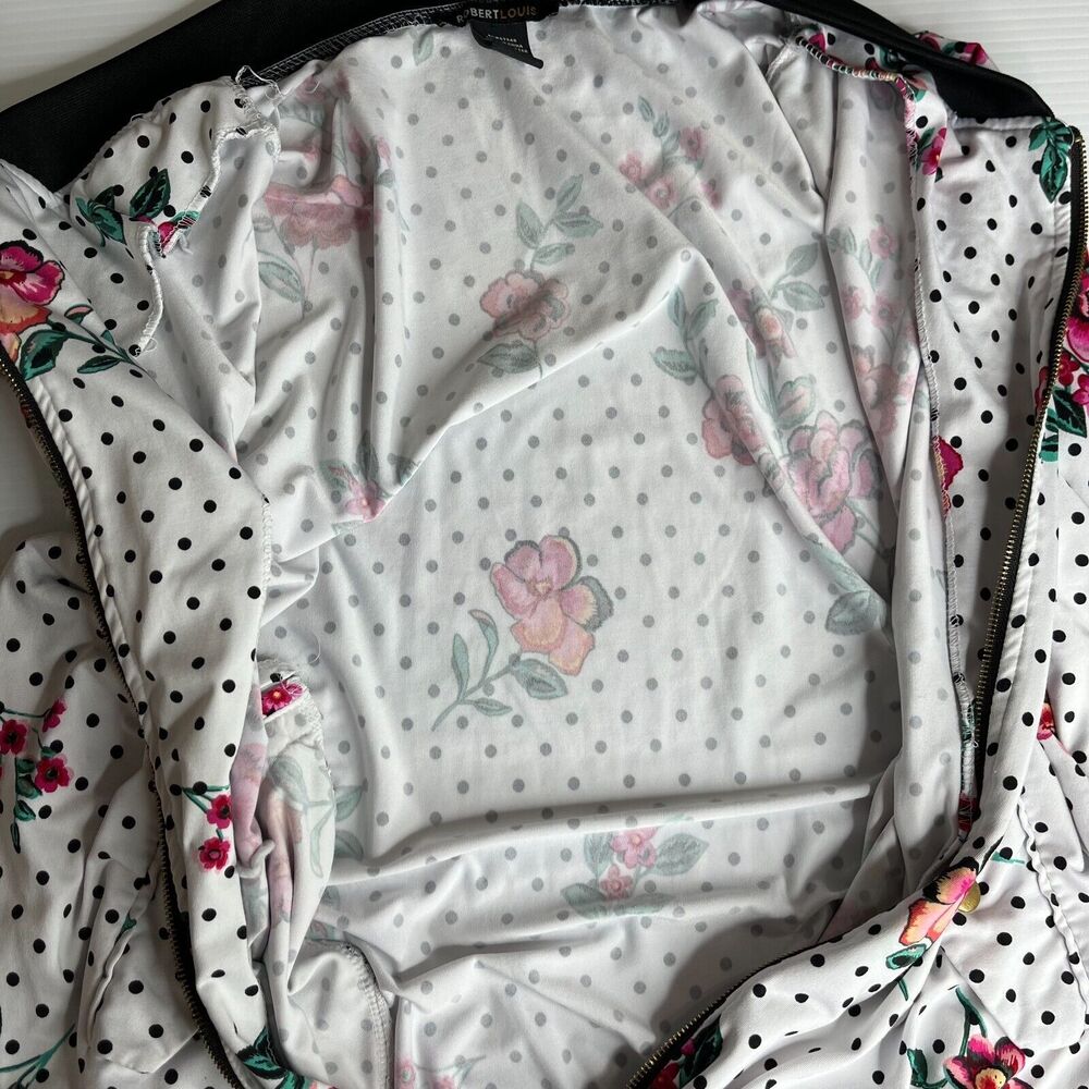 ROBERT LOUIS Floral Print Pink Black Lightweight Silky Bomber Zip Jacket Large - Picture 9 of 9